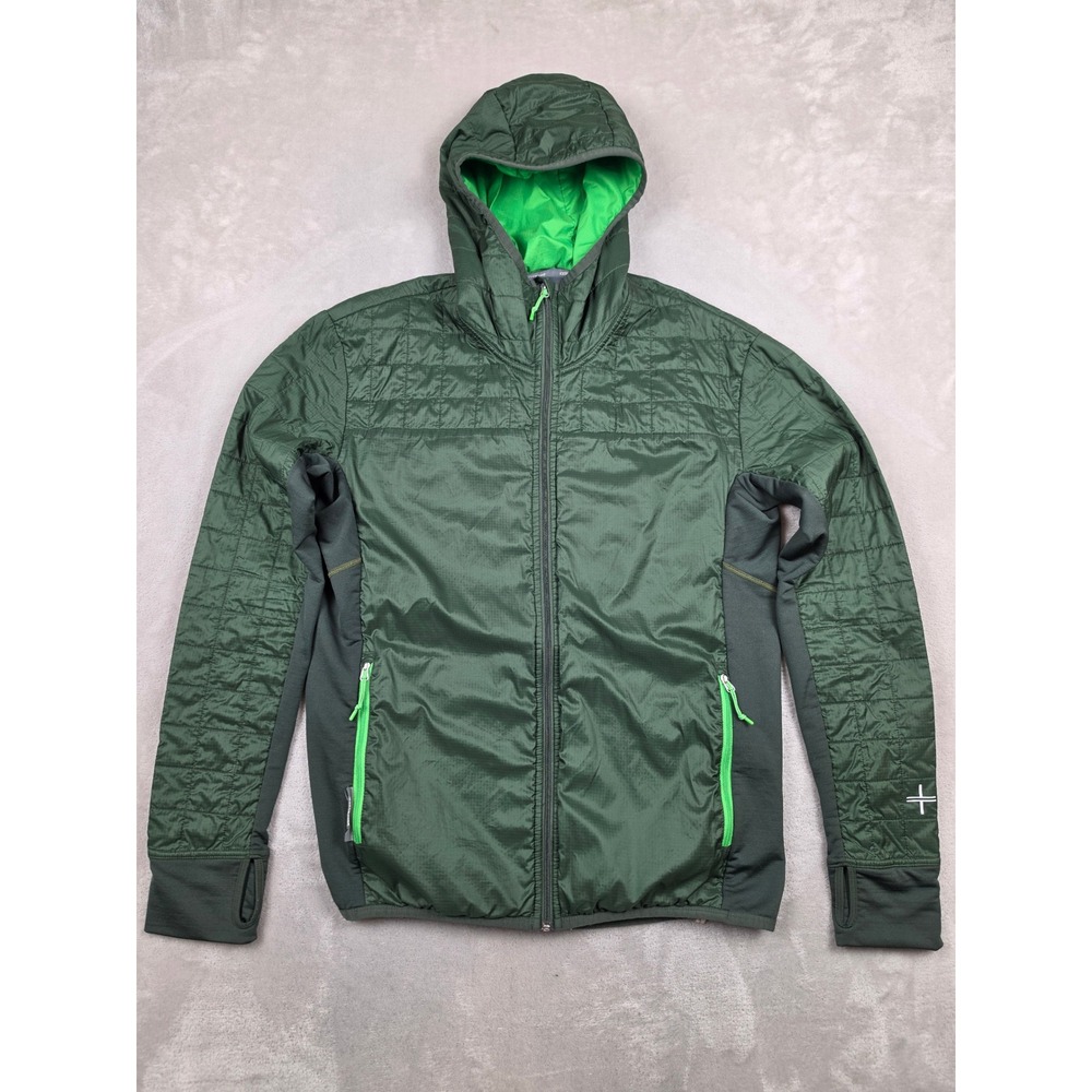 Icebreaker MerinoLOFT Jacket Mens Medium Green Quilted Hooded Full Zip Hybrid